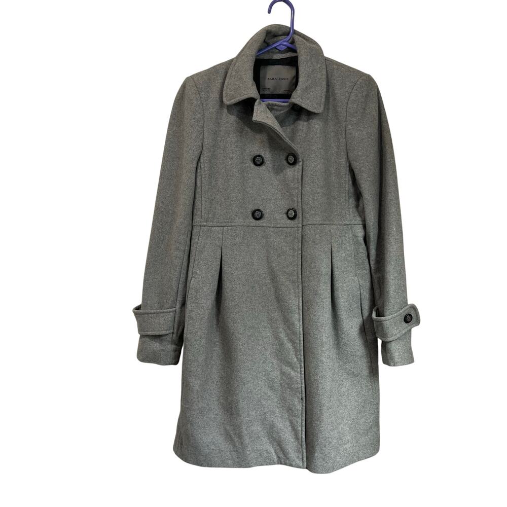 Zara Basic Gray Wool Blend Coat Double Breasted Classic Minimalist M